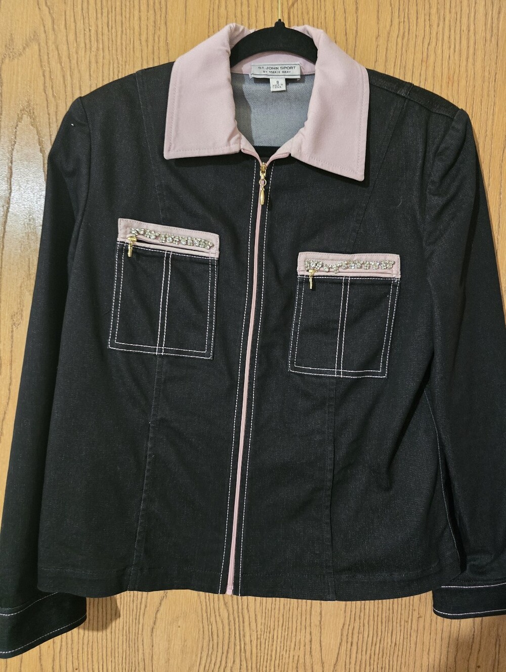 St. John Sport Black Denim Jacket with Pink Trim - Picture 2 of 7